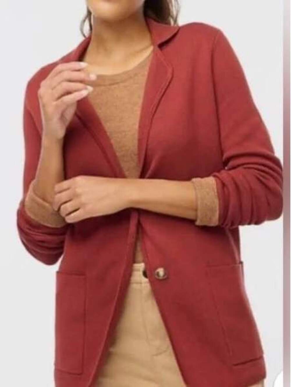 J.Crew Women's Schoolboy Knit Cardigan Blazer Rust Brick Red w/ 2 Buttons Fall